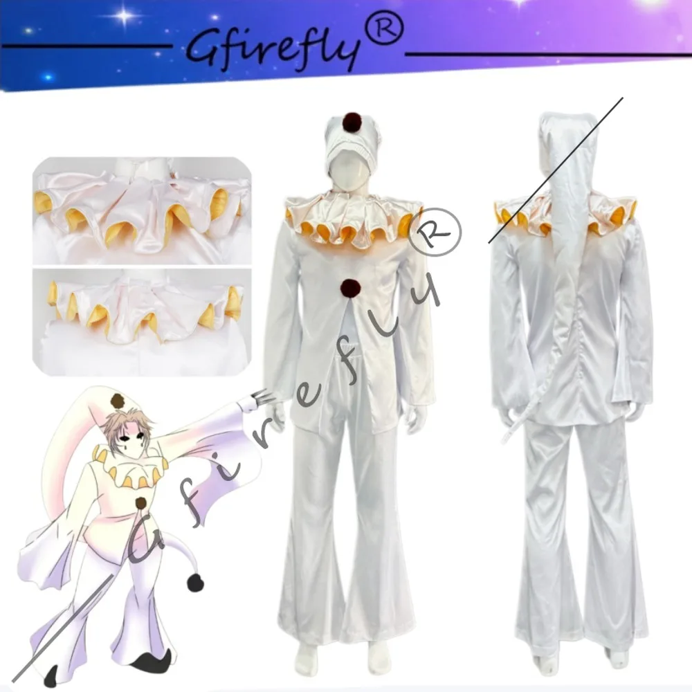 Disfraz de Payaso Blanco Estilo Pierrot del Circo Freak, Disfraz de Arlequín Blanco con Accesorios, Unisex, para Halloween, Carnaval y Fiestas