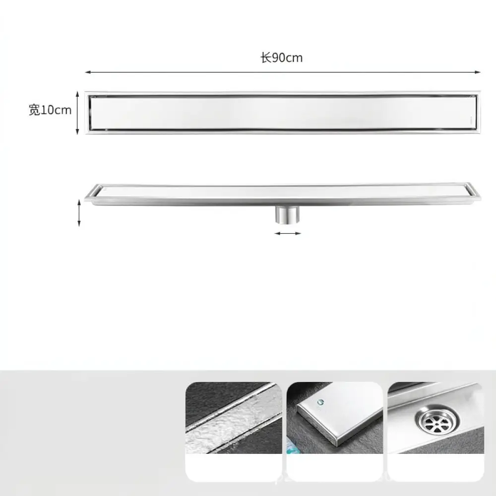 Premium 304 Stainless Steel Linear Shower Drain Long Rectangular Invisible Bathroom Floor Grate Tile Insert Sewer Filter
