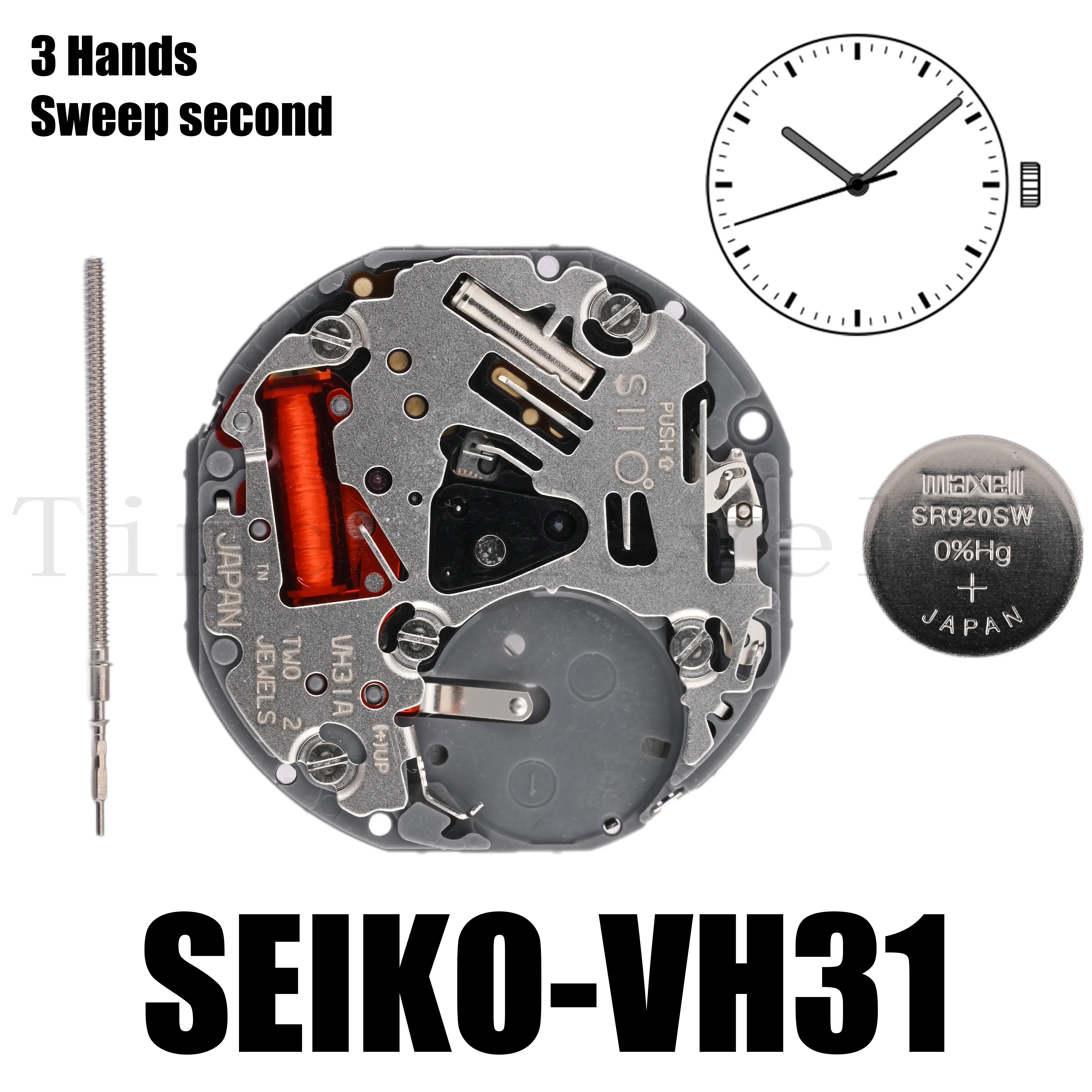 VH31 Sweep Second 3 Hands Japan Quartz Movement Tmi Time Module Movement Vh31a 110 ½ Ligne Quartz Movement Three Hands1/4 Cen