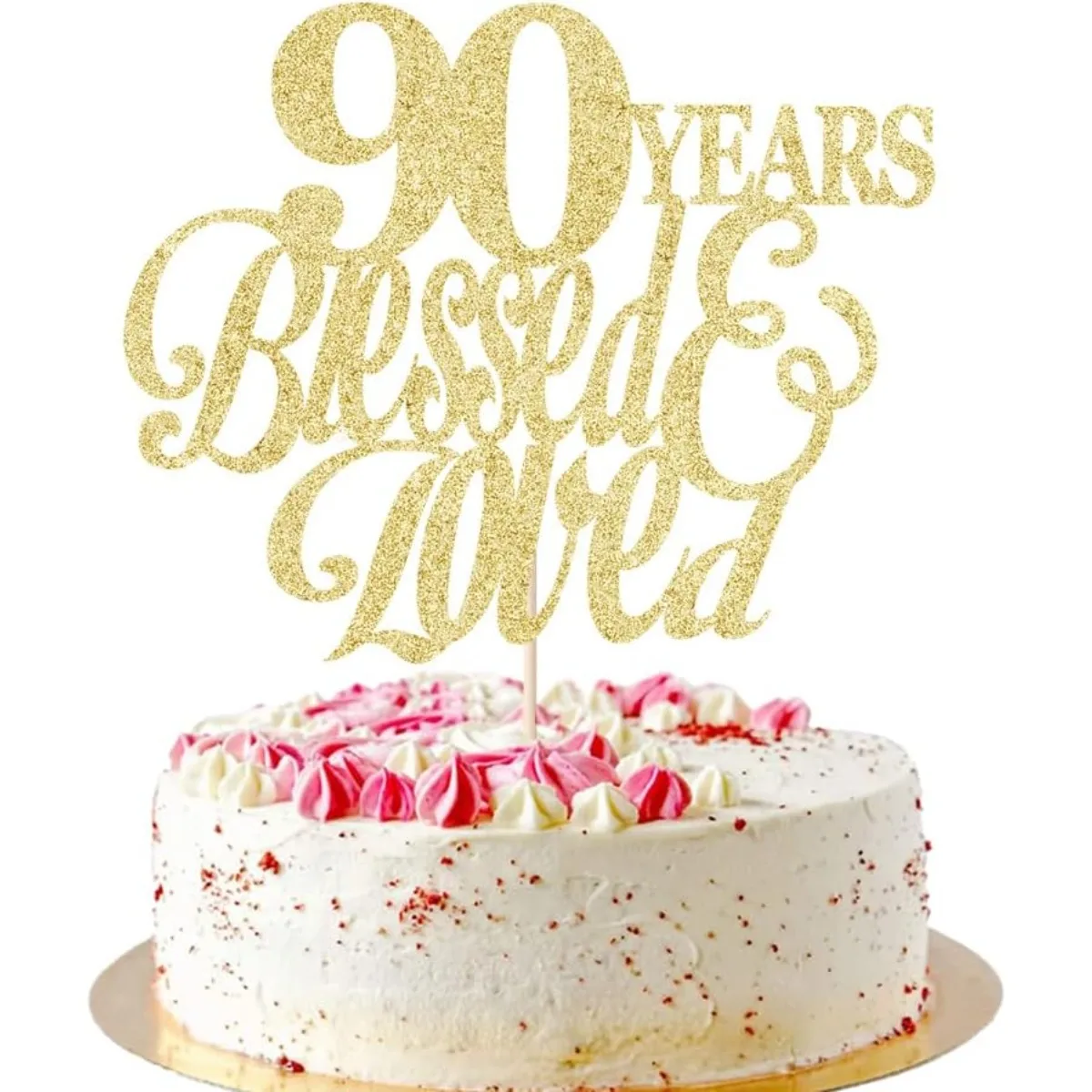 1 Stück 90 Years Blessed & Loved Tortenaufsatz - 90. Geburtstag, Hochzeitstag, Hochzeits-/Jubiläumsfeier-Dekoration – Detail 1