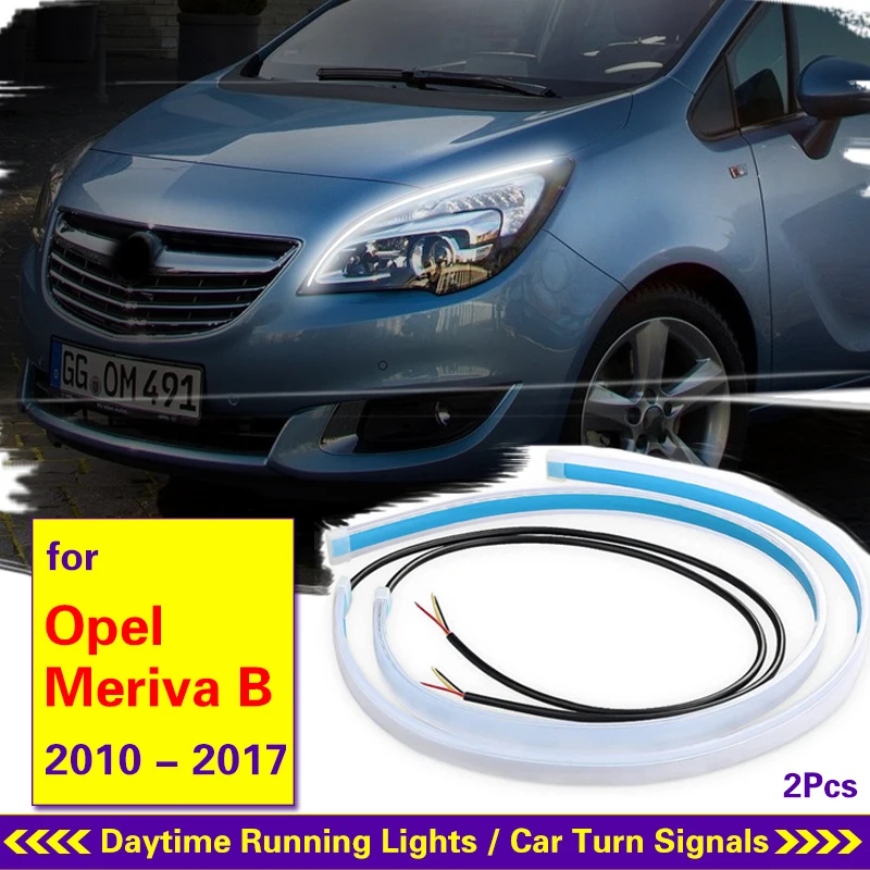 

2pcs DRL LED Strip Turn Signal Light Bright Flexible Drl Led For Opel Meriva B 2010-2017 Daytime Running Light for Car Headlight