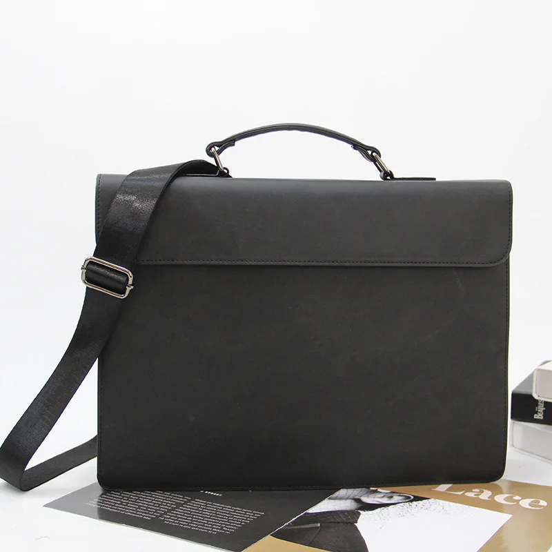 Valigetta vintage in pelle PU da uomo per ufficio direzionale, portafoglio a tracolla, borsa laterale da lavoro di grande capacità per documenti Messenger