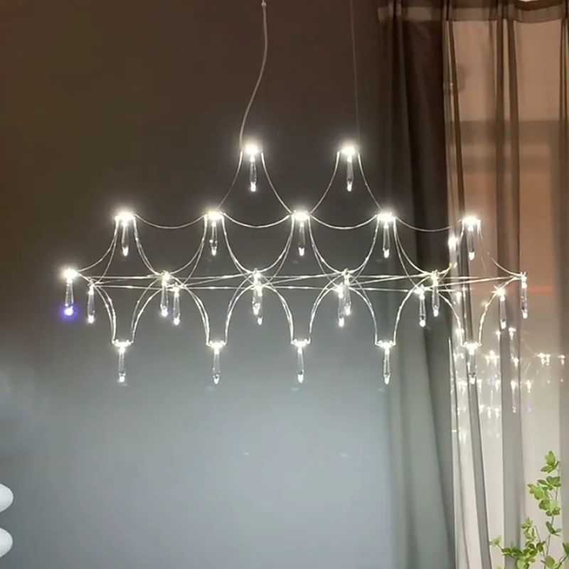 Postmodern Crystal LED Chandelier for Restaurant Bar Dining Table Minimalist Luxury Lobby Front Desk Light Designer Strip Lamp