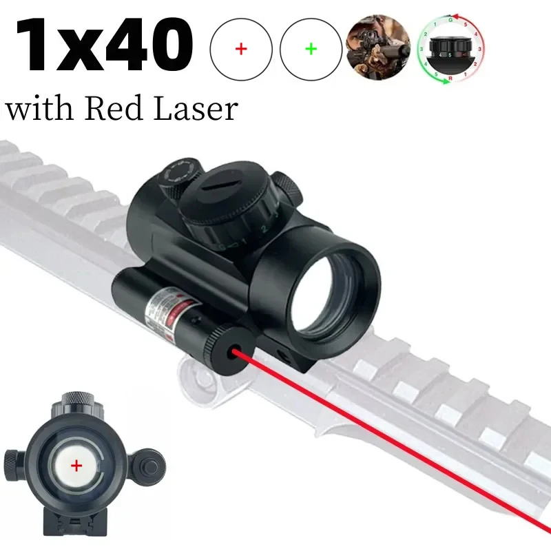 1x40 Red Green Cross Sight with Red Laser Precision Aiming Compact Hunting Optics Riflescope Fit Tactica Rifle Airsoft Scope