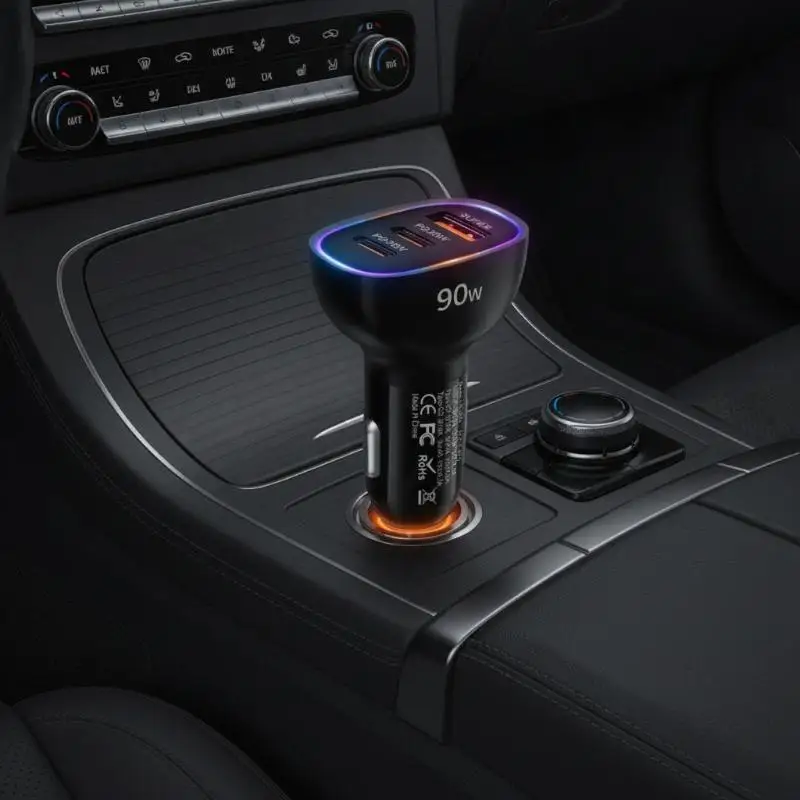 90W USB C Car Charger 3 Port Dual PD 30W Fast Charge Adapter for Multiple Electronic Devices for Outdoor Driving Trips