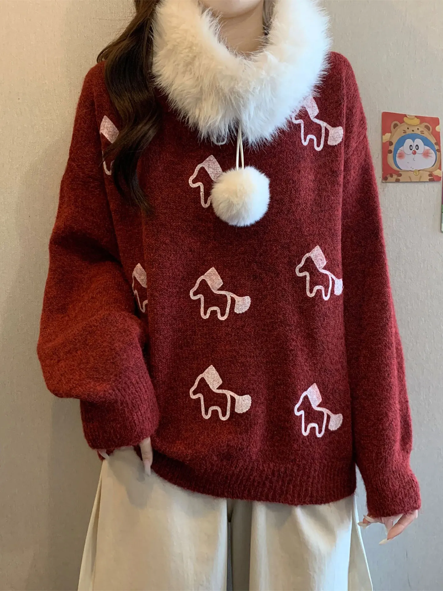 

Red Long Sve Knitted Sweater Women's Faion Winter Large Size ular Anti-Aging Top Breathable Comfortable Casual Sle