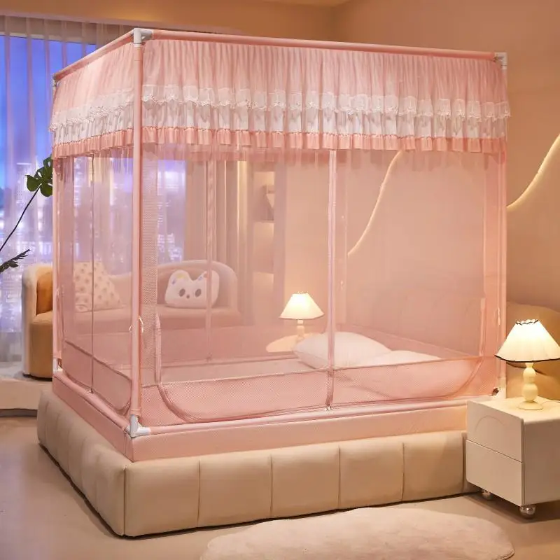 Summer Enhanced Mosquito Net U-Shaped Bed Canopy Bottom Return Style Three Door Sitting Bed Mosquito Net Home Use Anti-Fall Z...