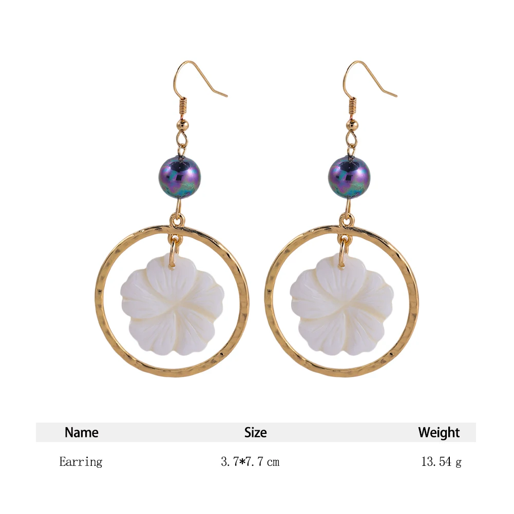 Cring Coco Natural White Shell Earrings Women\'s Hawaiian Earing Flower Fashion Jewelry Dangle Earrings with Shells for Women