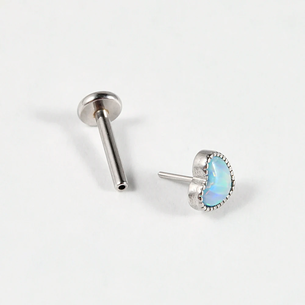 1PC Stainless Steel Opal Heart Labret Lip Stud Push In Helix Ear Cartilage Tragus Helix Earring Daith Piercing Jewelry 20&16G image 2