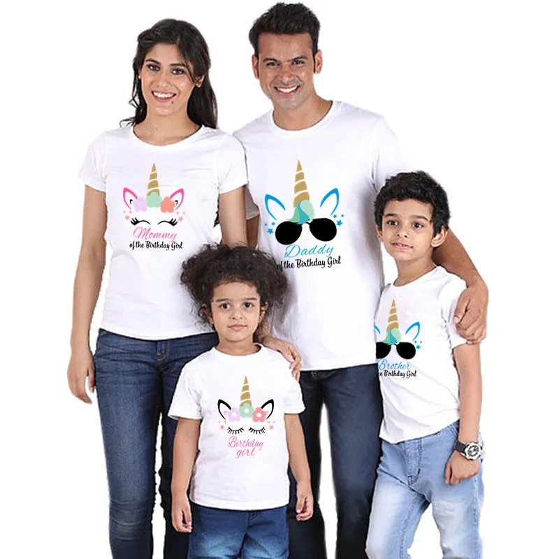 Funny Family Matching Clothes Father Mother Daughter Son Girls Unicorn Birthday Girl Tshirts Summer Family Look Party Tees