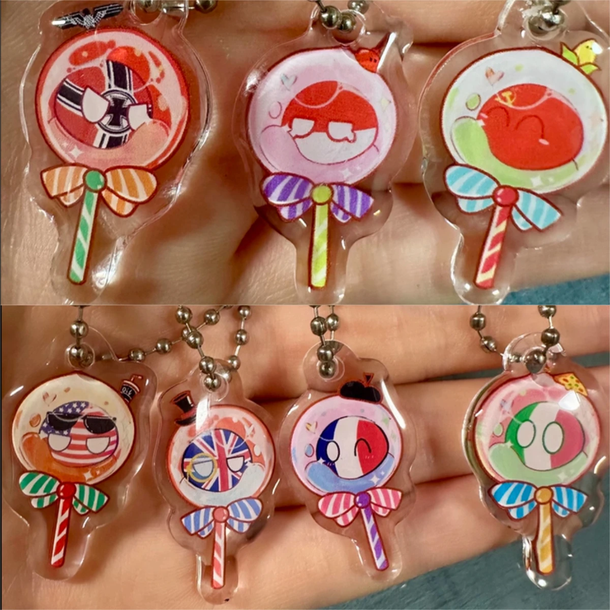 20 Styles Countryballs Keychain Doll UK France Italy Germany USA Soviet America Ball Resin Keyring Polandball Pendant for Gift