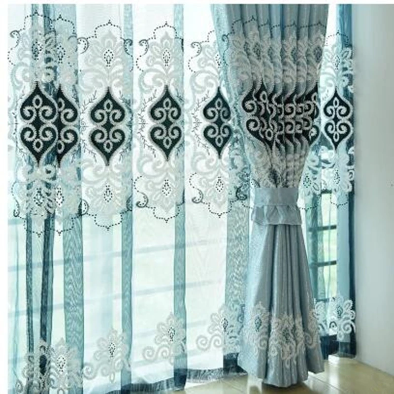 

Garden European Style Embroidered window curtain, curtain head embroidery, simple European cord embroidered curtain,