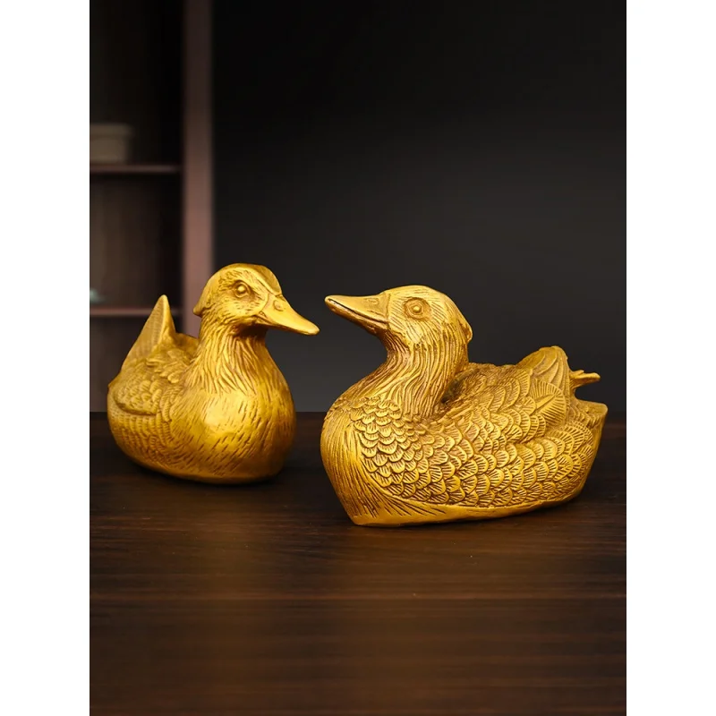 Pure Copper Mandarin Duck Decoration a Pair of Mandarin Ducks Playing in the Water Creative Home Wedding Room Decoration Desktop