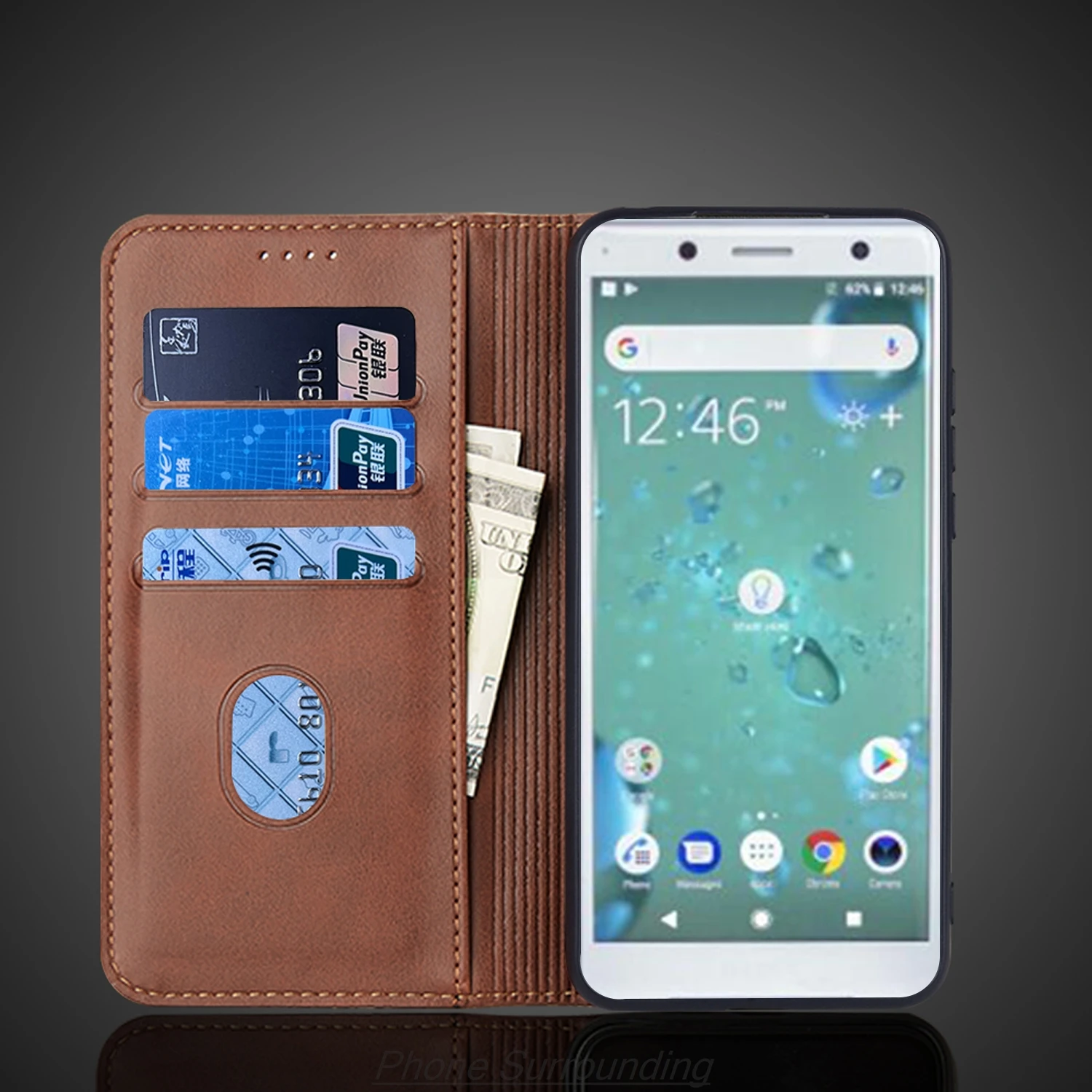 Funda de cuero para Sony Xperia XZ2 Compact 5,0 "funda con tapa tarjetero funda con atracción magnética funda tipo billetera Fundas Coque