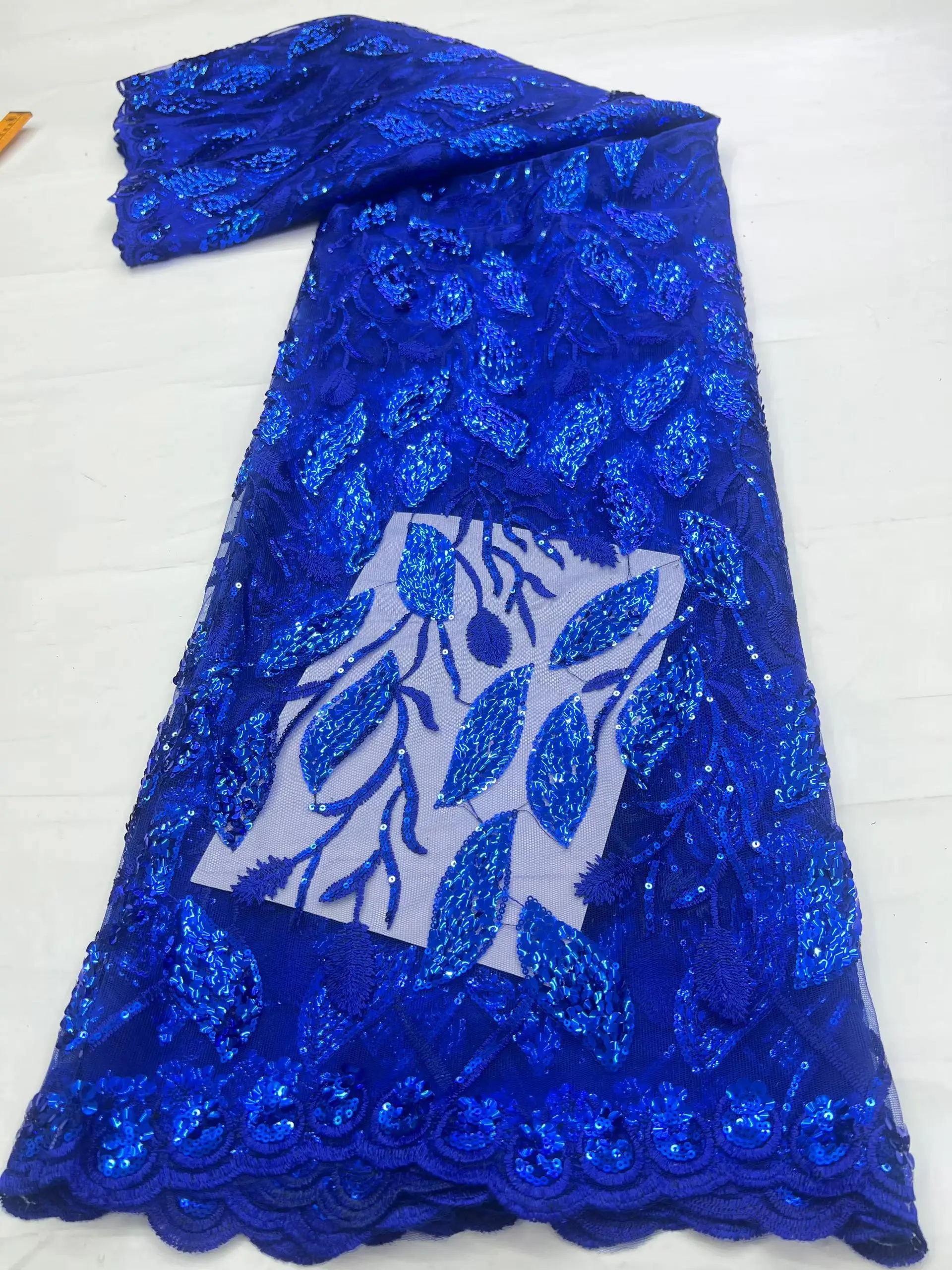 Tela de encaje africano 5 yardas de alta calidad 2025 encaje de lentejuelas rosa nigeriano 3D bordado de flores tela de encaje de flores para coser