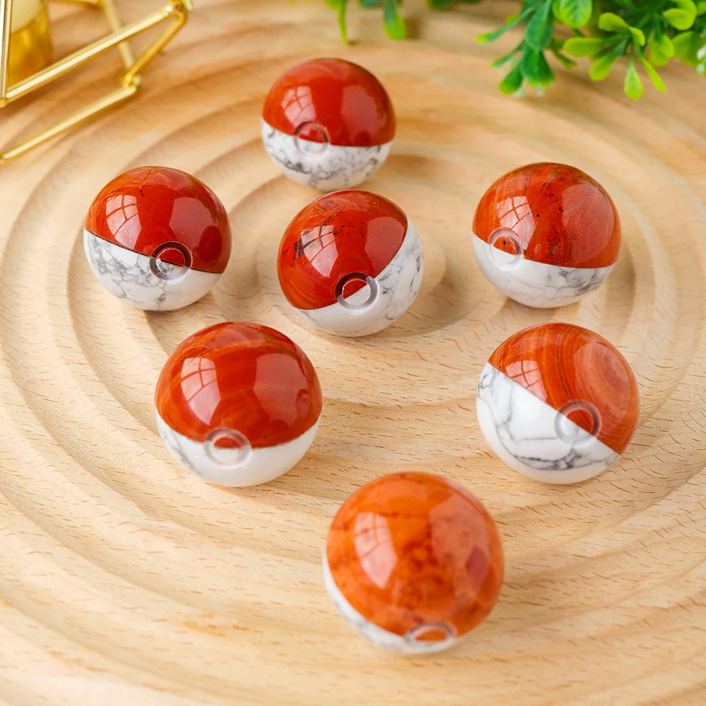 1PC 3cm Natural Healing Stone Pocket Monster Ball Red Jasper Howlite Crystal Sphere For Children\'s Gifts Decoration