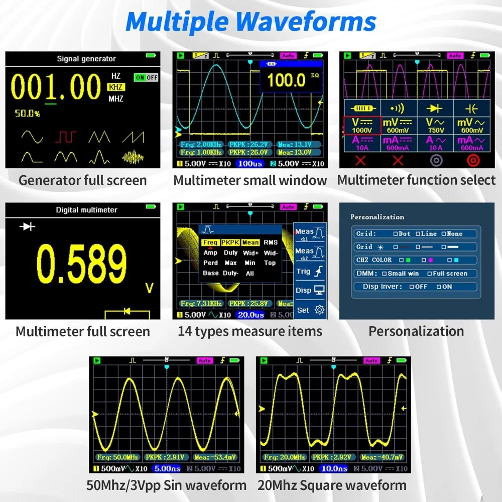 LCD Handheld Digital Oscilloscope Kit - 2 Channel 3.2" TFT 120Mhz Digital Oscilloscopes Portable 250MSa/s Sampling Rate