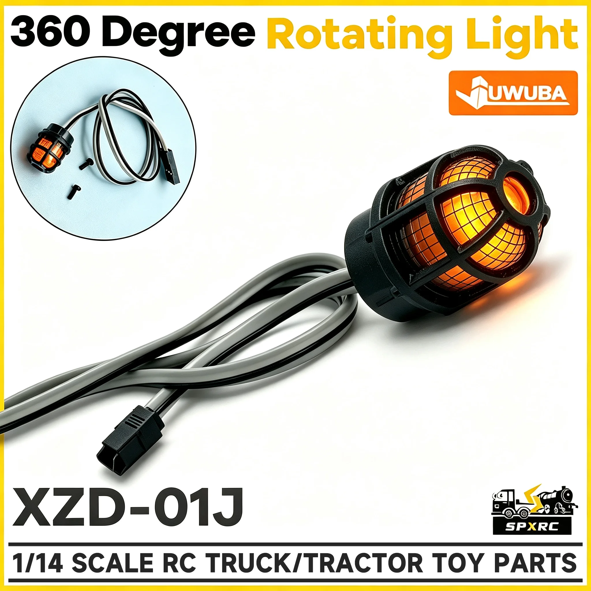 2PCS 360 Degree Rotating Light Beacon Light XZD-01J Yellow For 1/14 Tamiyaa RC Truck Tractor Scaniaa DIY Toy Model Parts