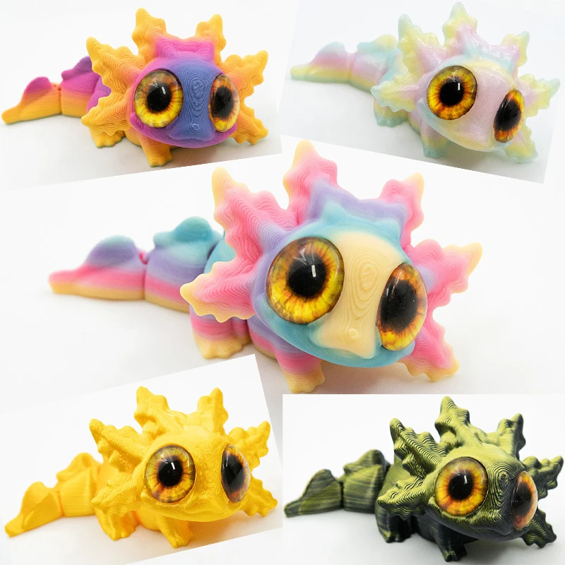 3D Gedrukt Regenboog Salamander Figuren Dier Speelgoed Met Ogen Multi-Joint Beweegbare Fidget Speelgoed Woonaccessoires Bureau Decor Kids gift