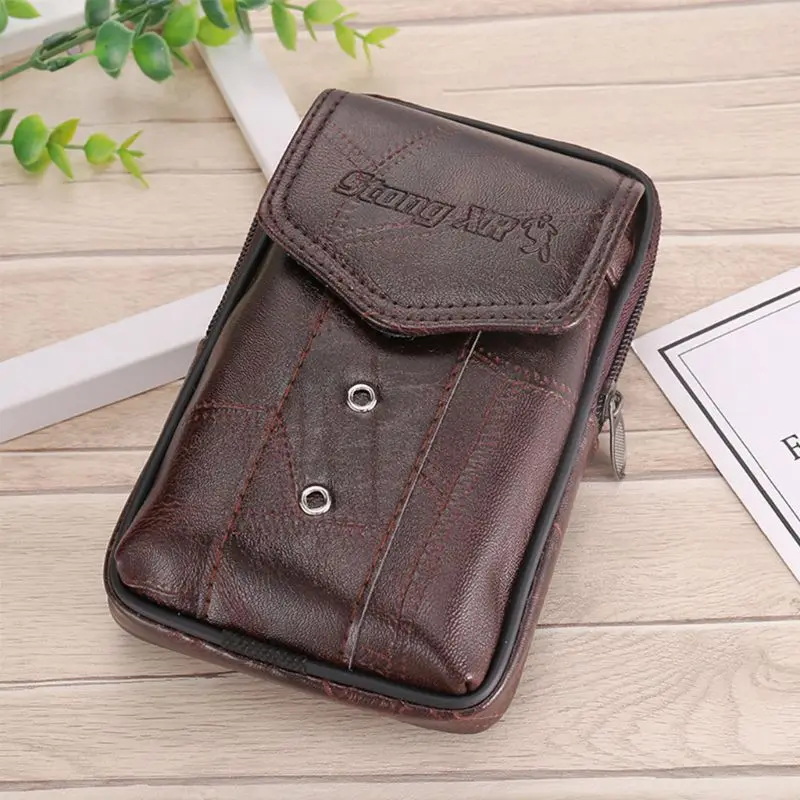 Y166 Men Vintage Leather Waist Bag Phone Sport Belt Hip Belt Loop Holster Wallet Carry for Case Purse