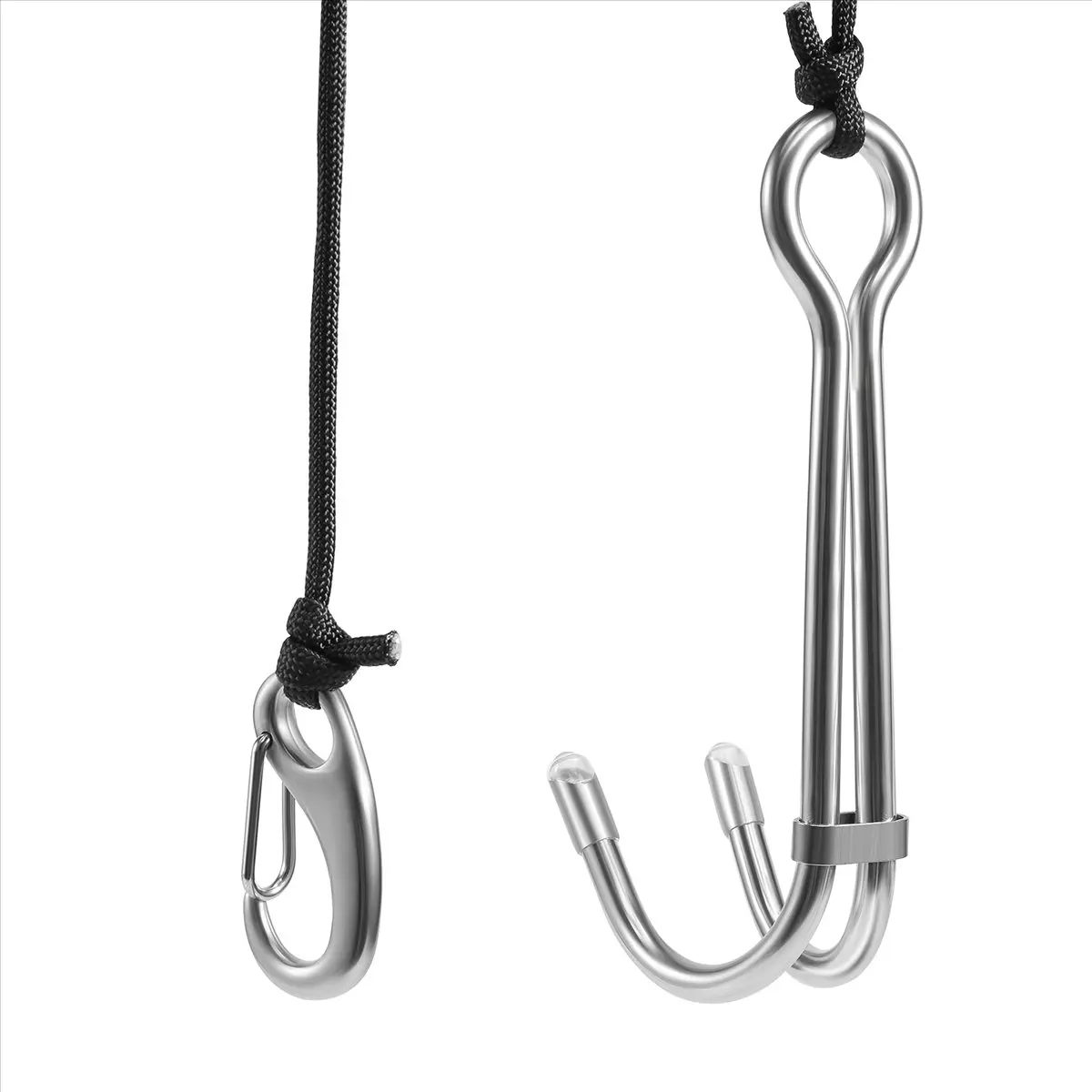 BHBL  Scuba Diving Double Dual Stainless Steel Reef Drift Hook with Line and Clips Hook for Current Dive Underwater,Black