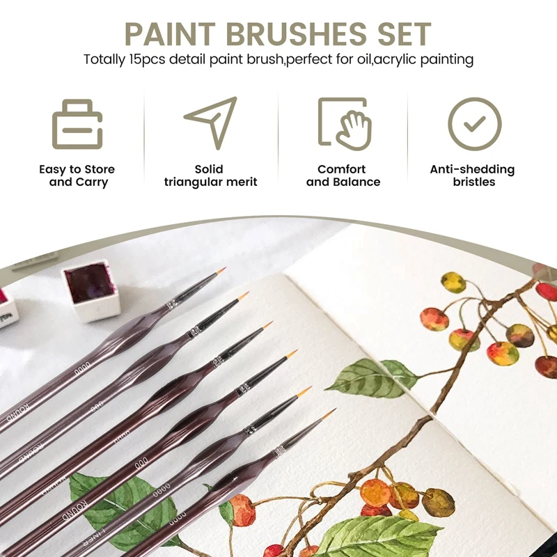 Detail Paint Brush Set,15Pcs Miniature Painting Brushes Kit,Professional Mini Fine Paint Brushes Set