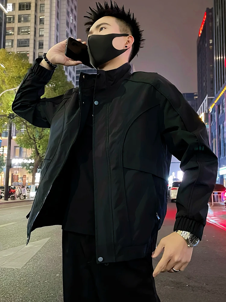 

Ele Men's Jaet Haome Collar Workwear Outerwear Spring Autumn New Sle Slim Fit Anti-Wrinkle Long Sve Zipper Closure