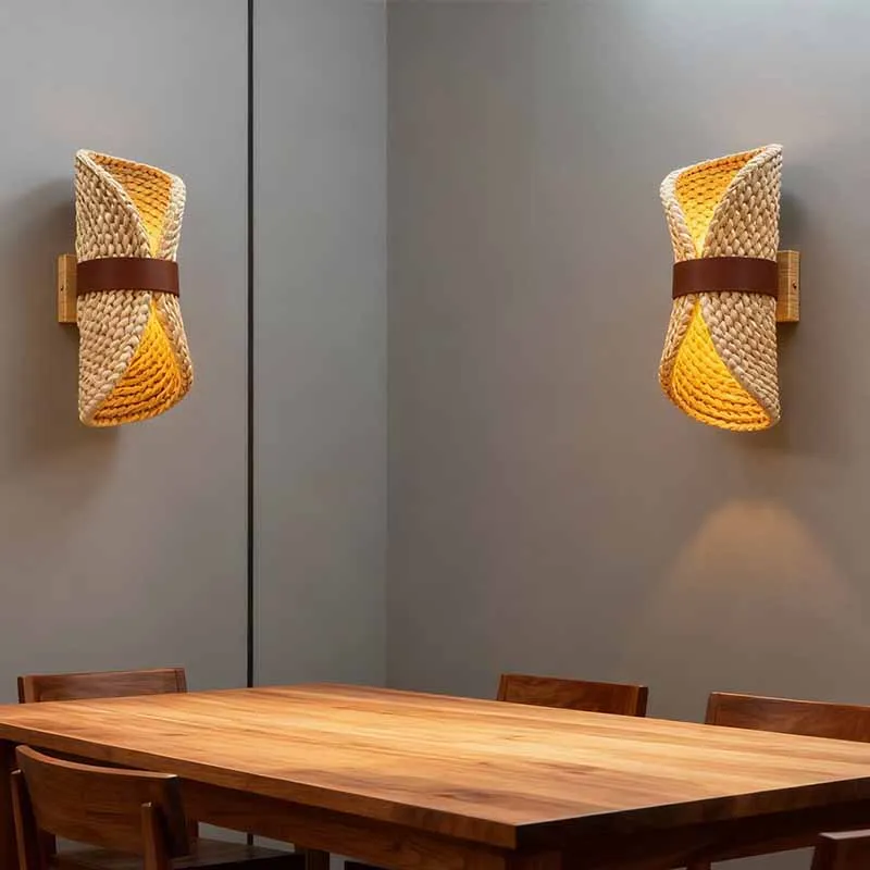 Japanese Weaving Wall Light Natural Material Tea Room Living Room Bedroom Aisle Hotel Homestay Pastoral Countryside Lighting
