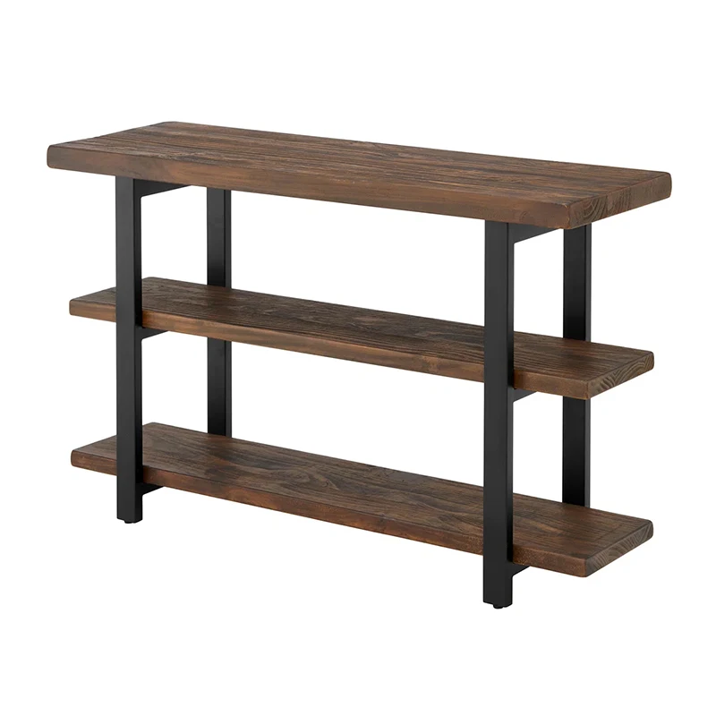 ^American wrought iron solid wood shelves, multi-layer floor-to-ceiling bookshelves, homestay against the wall, entrance table s