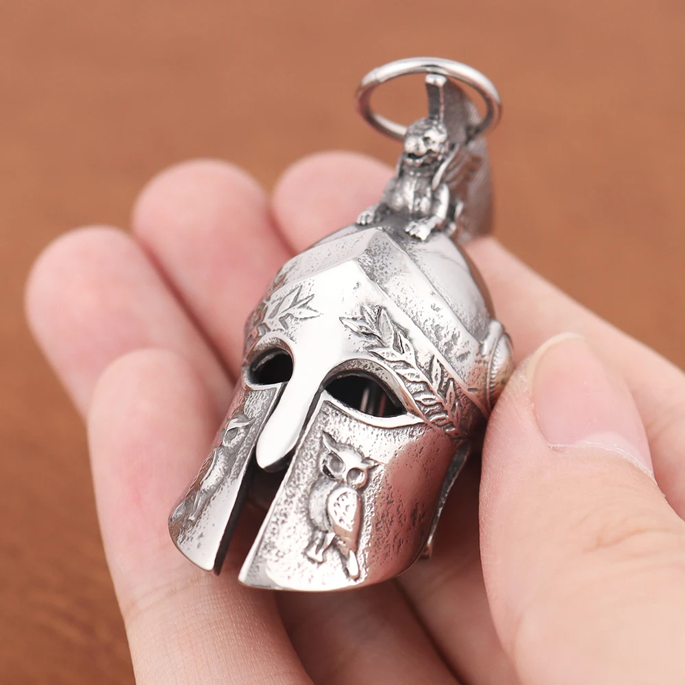 Vintage Design Spartan Roman Luck Bell Pendant Neccklace Punk Stainless Steel Biker Bell Hanger Viking Mask Helmet Jewelry Gift