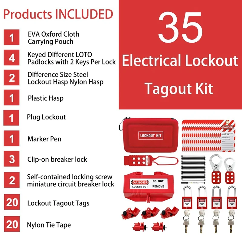 35Pc Lotokit,Portable Lockout Tagout Electrical Kit For Industrial Lockout Devices, Professional Padlock Kit