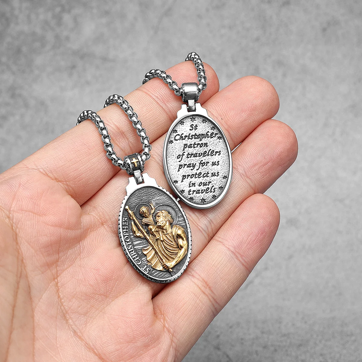 St.Christopher Patron Saint Amultes Stainless Steel Men Necklaces Pendant Chain Punk For Women Fashion Jewelry Gifts Wholesale