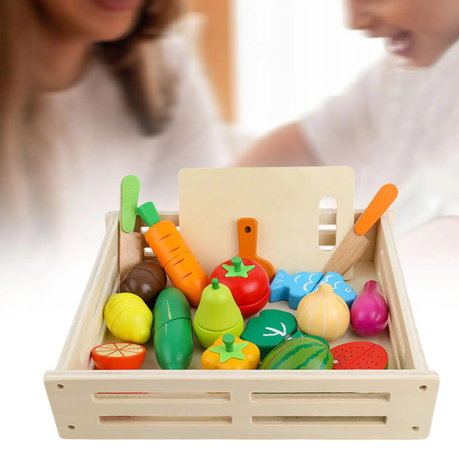 Ensemble de fruits à découper pour enfants, développement des compétences de base, jeu en bois amusant, cuisine avec boîte en bois, 3 ans, 4 ans, 5 ans, 6 ans, 7 ans, 17 pièces