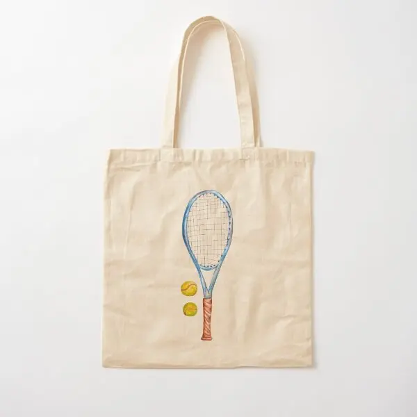 Tennis Racket With Tennis Balls 2 Cotton  Canvas Bag Grocery Unisex Ladies Women Tote Designer Reusable Casual Fashion