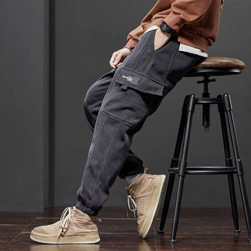 Calça casual de lã masculina, Y2K harém, calça de jogger solta, roupa de homem, moda, inverno, 2023