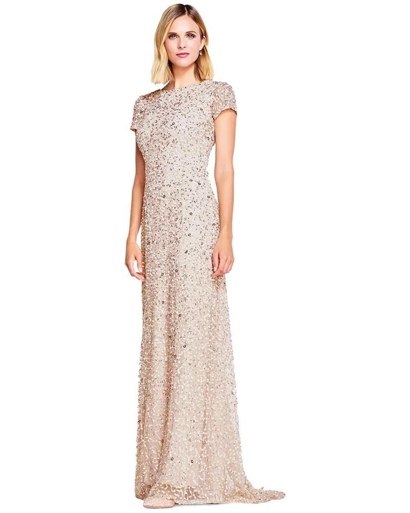 

Mother of the Bride Dresses Short-Sleeve All Over Sequin Gowns Laced-up Back