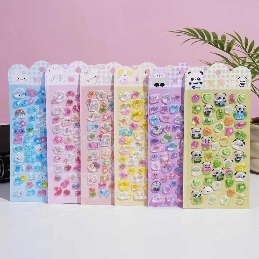 Cute Cartoon 3D Crystal Stickers Cartoon DIY Embossed Sticker for Journal Scrapbook Decoration Sticker for Phone Laptop Cup