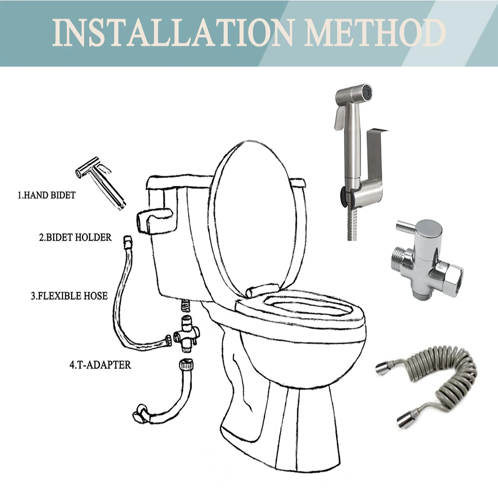 Portable Handheld Toilet Bidet Sprayer Gun Holder Self Cleaning Wash Bidet Faucet Spray 3 Way Valve Bathroom Shower Head Hose