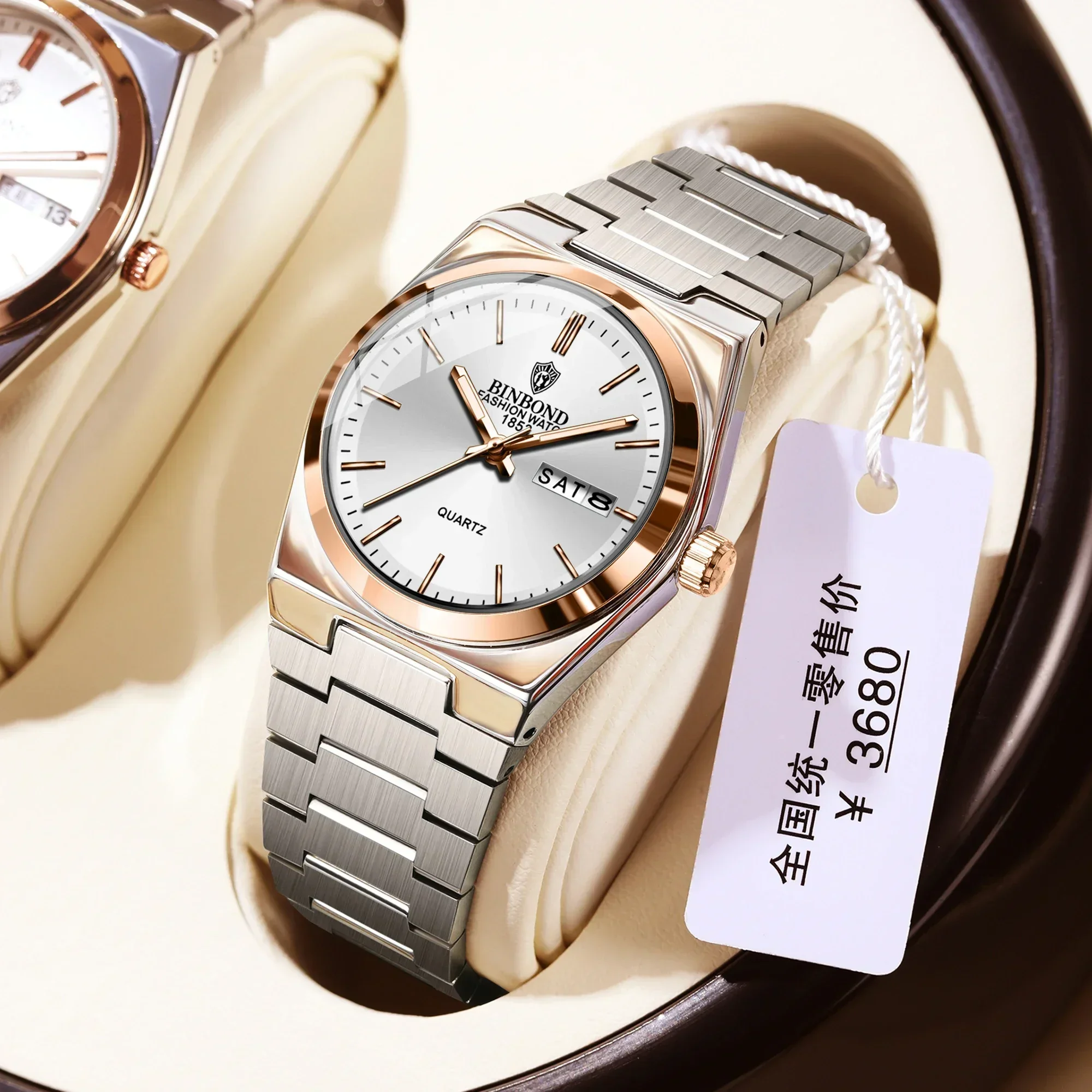 BINBOND2026 Top New Product 103 Fashion Women's Quartz Watch Waterproof Luminous Double Calendar Ultra Thin Women's Watch