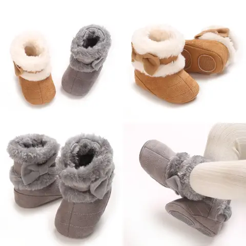 Winter Plush Baby Shoes Cotton Boots With Bow Decoration Soft Sole Anti Slip Plush Warm 0-18M Baby Snow Boots