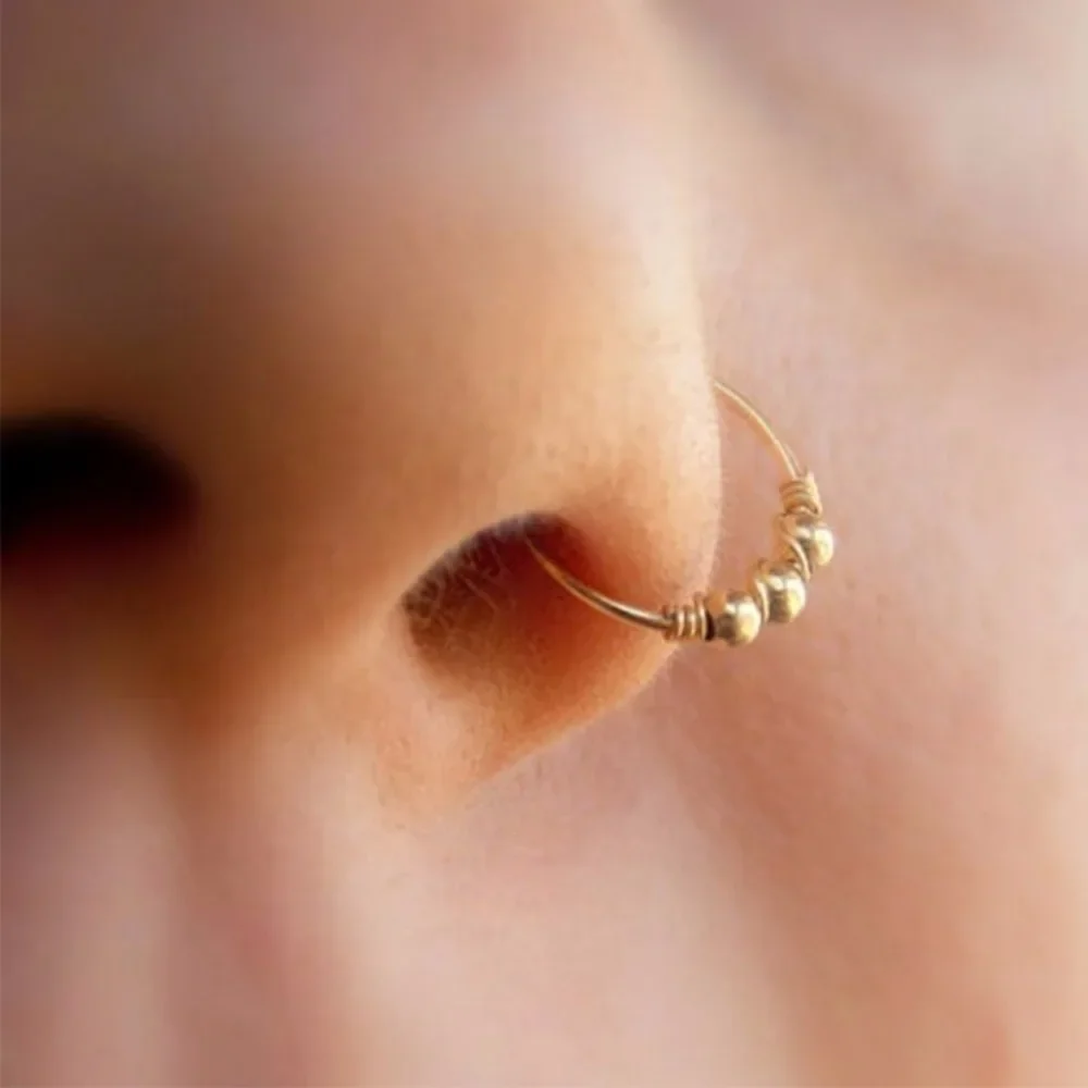 3Pcs/Set Retro Round Beads Nose Ring Earrings Nostril Hoop Body Piercing Jewelry 6mm/8mm/10mm view 6