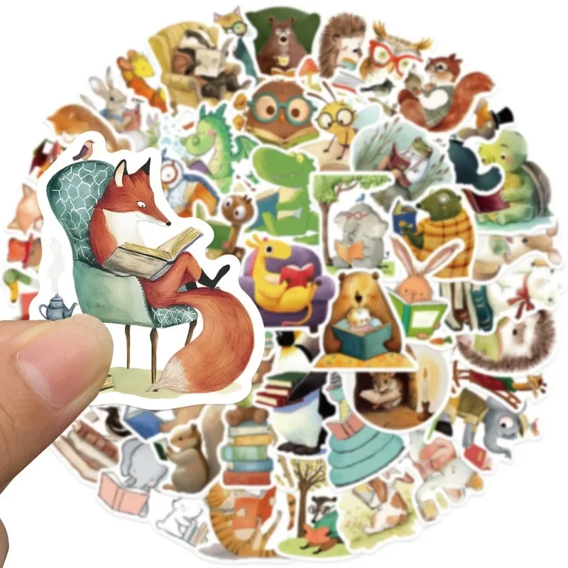 10/50pcs Cute Zoo Animal Fox Bear Diary Book Reading Bookish Sticker Bookworm Aesthetic DIY Journal Scrapbook Phone Laptop Decal