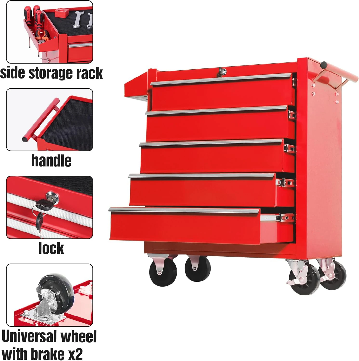 Promotional 5 Drawers Iron Roller Cabinet Tool Trolley Mobile Toolbox With Lockable Wheels OEM Customizable Color