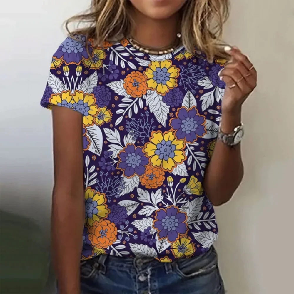 Women Floral 3D Print Milk Silk T-Shirt Short Sleeve Breathable Soft Flattering Casual Daily Streetwear Comfy