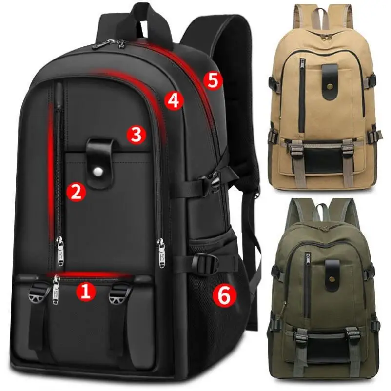 Men's Large Capacity Canvas Backpack Wear-Resistant Tool Bag Travel Bag Simple Book Bag Construction Site Backpack