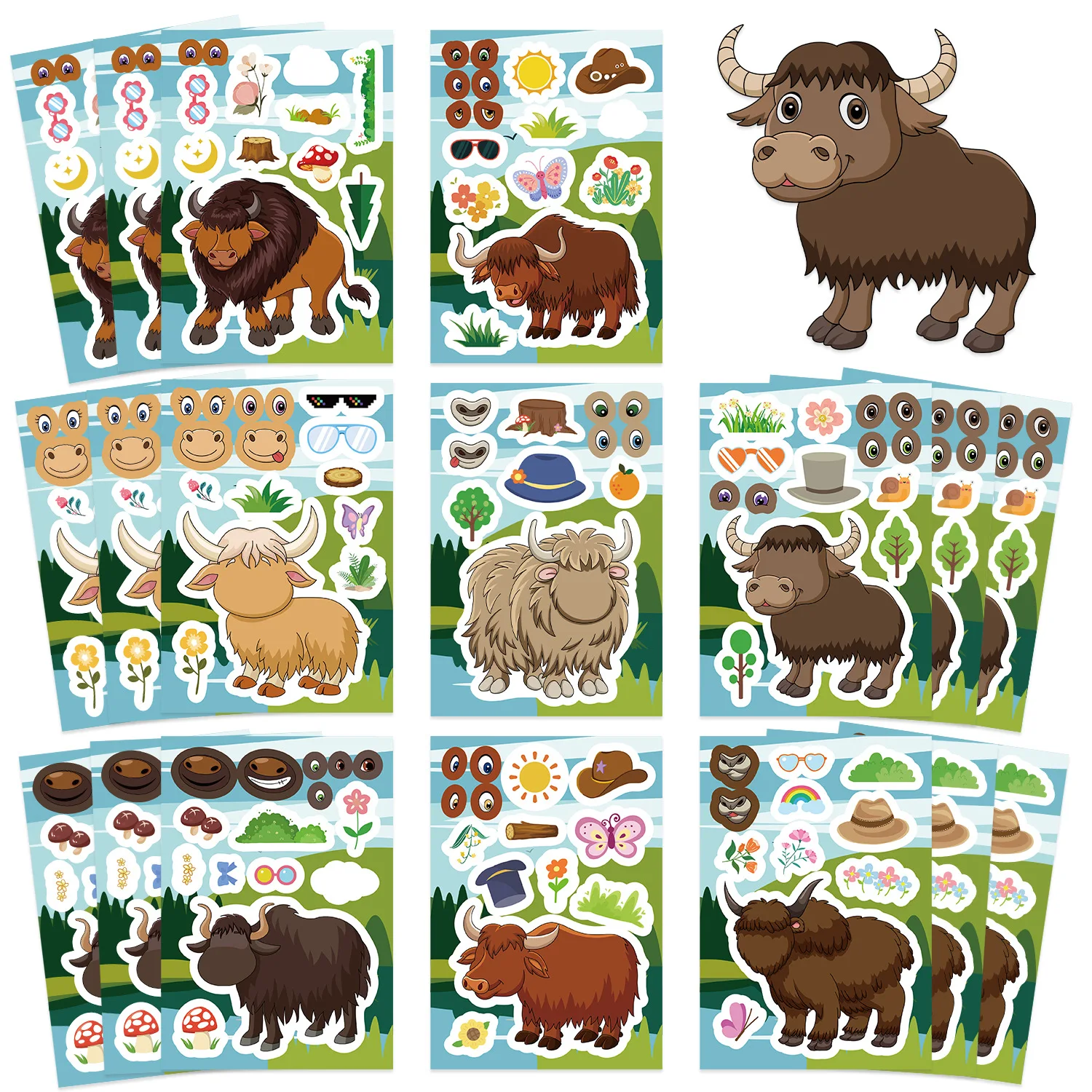 8PCS Cartoon Plateau Cow Face Changing Waterproof Notebook Stationery Pen Holder Sticker Gooka Sticker DIY Decor Sticker