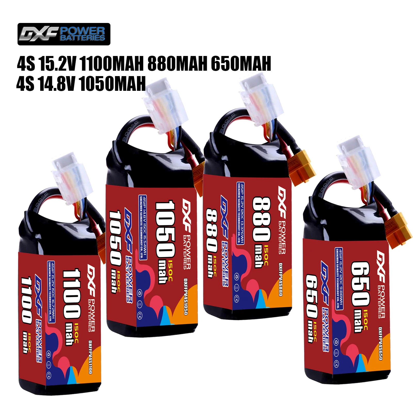 

DXF Lipo 4S Battery 15.2V 1100mAh 880mAh 650mAh 14.8V 1050mAh 150C with XT30 XT60 JST Plug for FPV Helicopter Quadcopter Drone