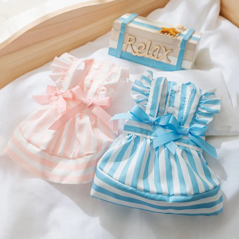 

Japanese Striped Bow Dog Clothes Summer Pet Sling Skirt Anti Hair Loss Puppy Cardigan Teddy Pretty Clothes