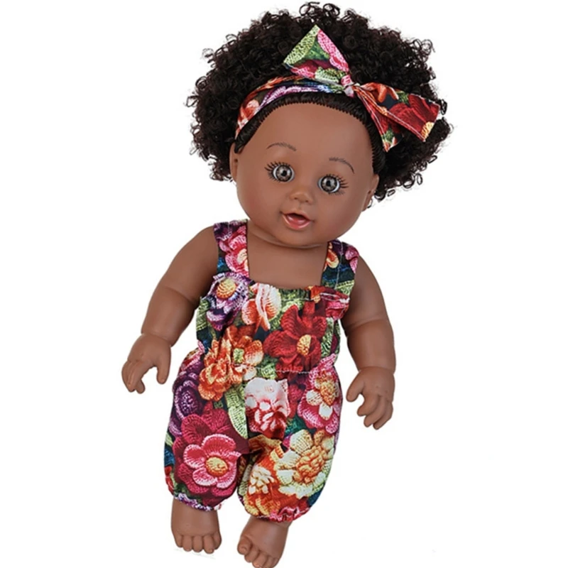 12inch African American Black Doll Soft Body Reborns Doll Collectible Display Toy for Parenting Game Enthousiasts