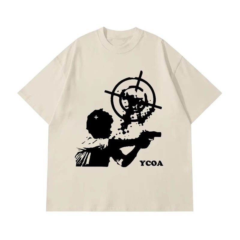 Men's T-Shirt Cotton Oversized Letter Gothic Summer Short Sleeve Tops Tees Korean Fashion Y2k Streetwear Vintage Unisex Clothing image 5